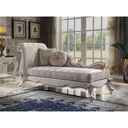 ACME 96910 Picardy Chaise with Pillows, Antique Pearl & Fabric