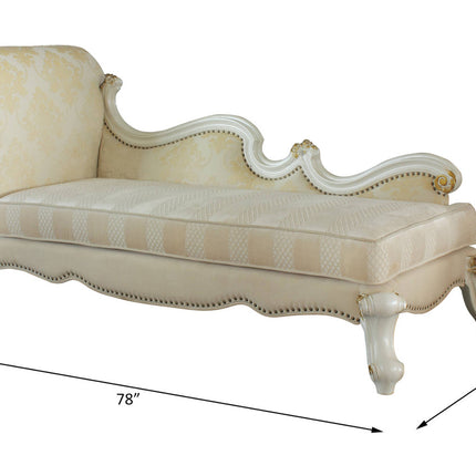 ACME 96910 Picardy Chaise with Pillows, Antique Pearl & Fabric