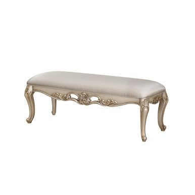 ACME 96940 Gorsedd Bench, Fabric & Antique White ACME Furniture