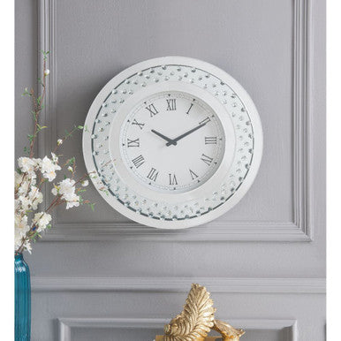 ACME 97045 Nysa Wall Clock, Mirrored & Faux Crystals ACME Furniture