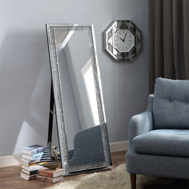 ACME 97156 Noralie Accent Mirror (Floor), Mirrored & Faux Diamonds ACME Furniture