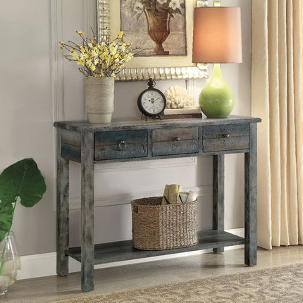 ACME 97257 Glancio Console Table, Antique White & Teal