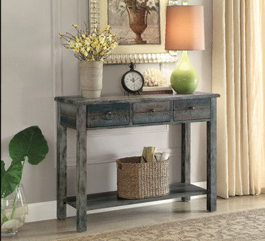 ACME 97257 Glancio Console Table, Antique White & Teal ACME Furniture