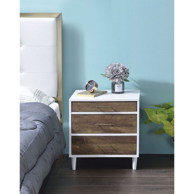 ACME 97551 Lurel Accent Table, White & Weathered Oak