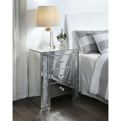 ACME 97640 Noralie Nightstand/End Table, Mirrored & Faux Diamonds ACME Furniture
