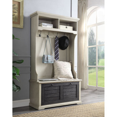 ACME 97698 Shermie Hall Tree, Antique White & Dark Gray ACME Furniture
