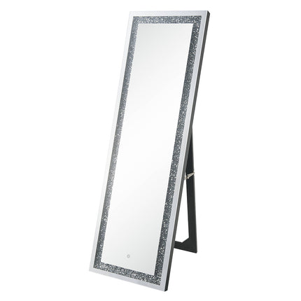 ACME 97713 Noralie Floor Mirror with LED, Mirrored & Faux Diamonds