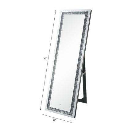 ACME 97713 Noralie Floor Mirror with LED, Mirrored & Faux Diamonds