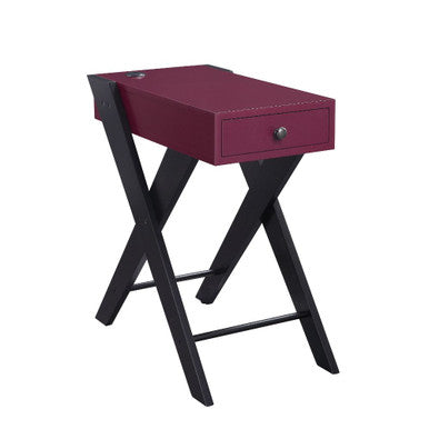 ACME 97737 Fierce Side Table (USB Charging Dock), Burgundy & Black ACME Furniture