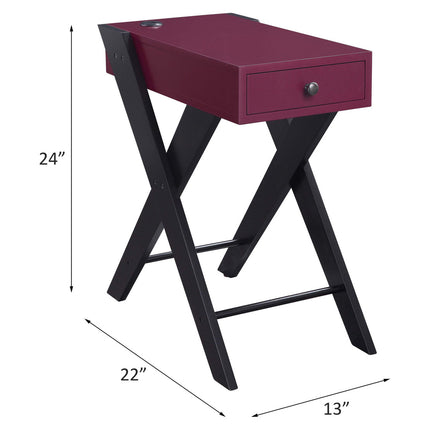 ACME 97737 Fierce Side Table (USB Charging Dock), Burgundy & Black