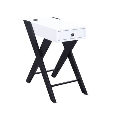 ACME 97738 Fierce Side Table (USB Charging Dock), White & Black ACME Furniture