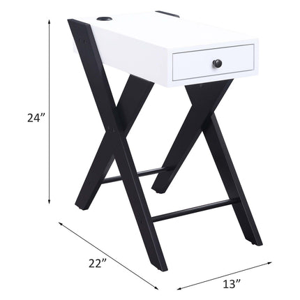 ACME 97738 Fierce Side Table (USB Charging Dock), White & Black