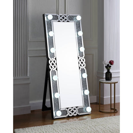 ACME 97758 Noralie Accent Mirror (Floor), Mirrored & Faux Diamonds