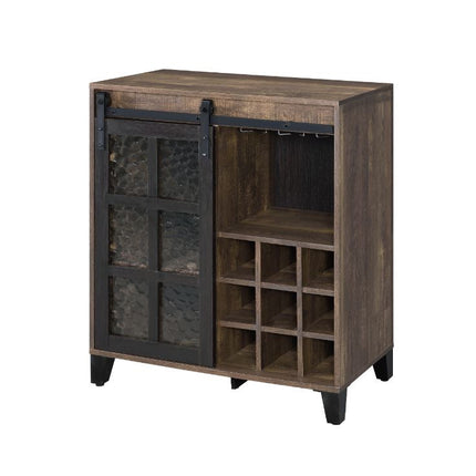 ACME 97836 Treju Wine Cabinet, Obscure Glass, Rustic Oak & Black Finish