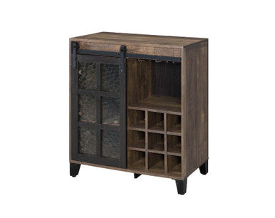 ACME 97836 Treju Wine Cabinet, Obscure Glass, Rustic Oak & Black Finish ACME Furniture