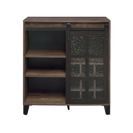 ACME 97836 Treju Wine Cabinet, Obscure Glass, Rustic Oak & Black Finish