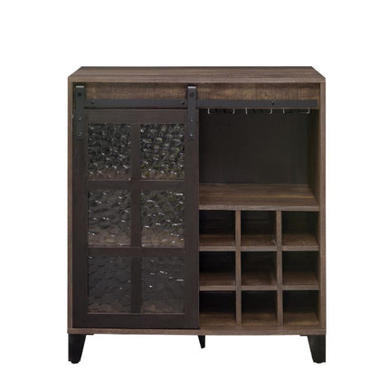 ACME 97836 Treju Wine Cabinet, Obscure Glass, Rustic Oak & Black Finish