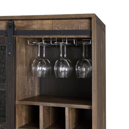 ACME 97836 Treju Wine Cabinet, Obscure Glass, Rustic Oak & Black Finish