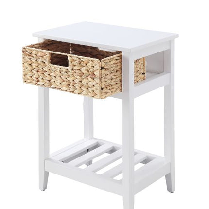 ACME 97856 Chinu Accent Table, White & Natural Finish
