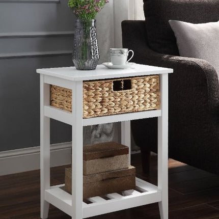 ACME 97856 Chinu Accent Table, White & Natural Finish