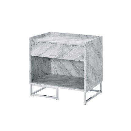 ACME 97865 Azrael Accent Table, White Printed Faux Marble & Chrome Finish