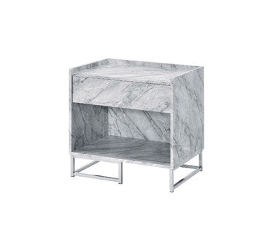 ACME 97865 Azrael Accent Table, White Printed Faux Marble & Chrome Finish ACME Furniture