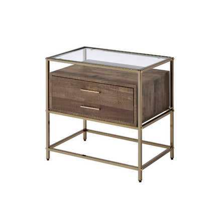 ACME 97867 Knave Accent Table, Walnut & Champagne Finish