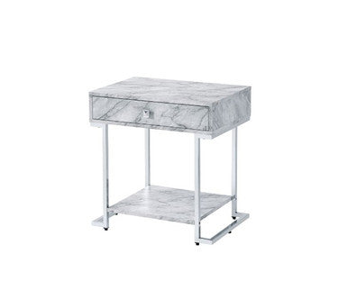 ACME 97868 Wither Accent Table, White Printed Faux Marble & Chrome Finish ACME Furniture