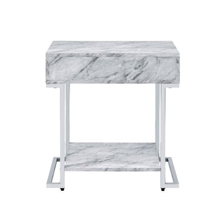 ACME 97868 Wither Accent Table, White Printed Faux Marble & Chrome Finish