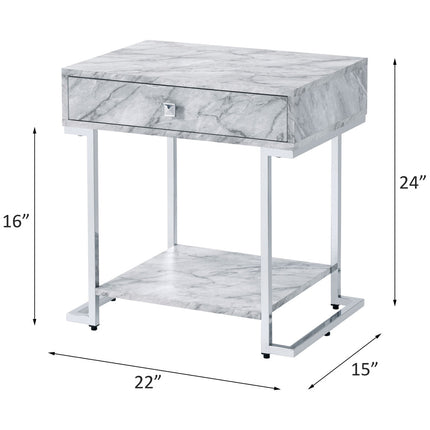 ACME 97868 Wither Accent Table, White Printed Faux Marble & Chrome Finish
