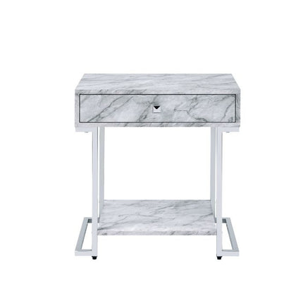 ACME 97868 Wither Accent Table, White Printed Faux Marble & Chrome Finish