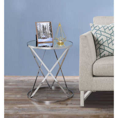 ACME 97877 Flux Side Table, Mirror & Chrome Finish ACME Furniture
