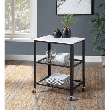 ACME 97886 Taurus Accent Table, White Printed Faux Marble & Black Finish ACME Furniture