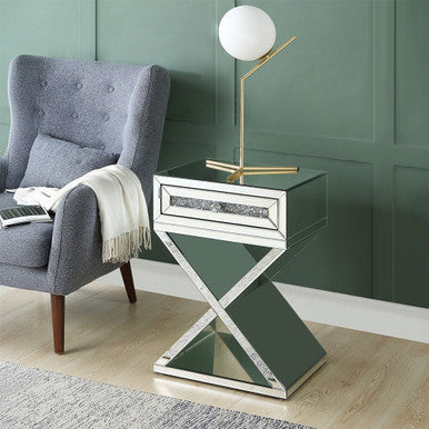 ACME 97932 Noralie Accent Table, Mirrored & Faux Diamonds ACME Furniture
