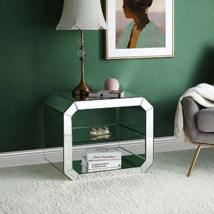 ACME 97938 Meria Accent Table, Mirrored & Clear Glass
