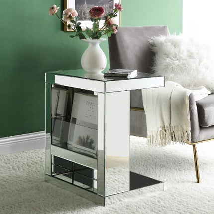 ACME 97939 Meria Accent Table, Mirrored & Clear Glass