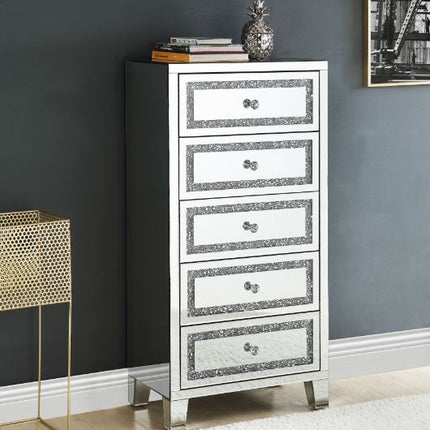 ACME 97945 Noor Cabinet, Mirrored & Faux Diamonds Inlay