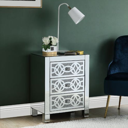 ACME 97947 Noralie Accent Table, Mirrored & Faux Diamonds