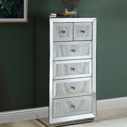 ACME 97949 Ornat Cabinet, Mirrored & Faux Diamonds Inlay