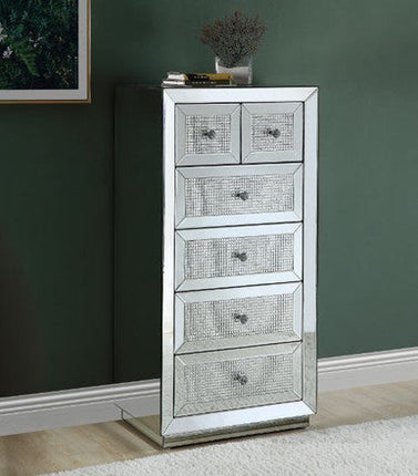 ACME 97949 Ornat Cabinet, Mirrored & Faux Diamonds Inlay ACME Furniture