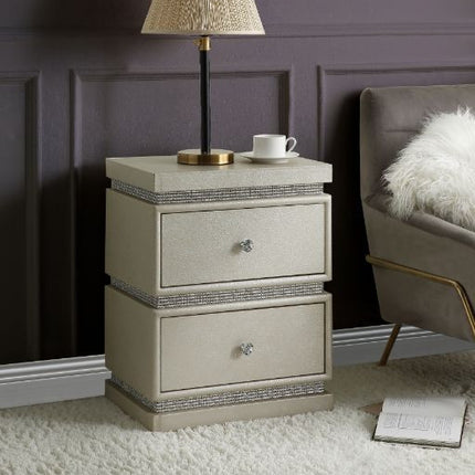 ACME 97950 Lotus Accent Table, Ivory PU & Faux Diamonds
