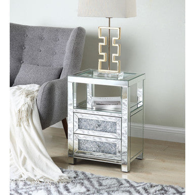 ACME 97955 Noralie Accent Table, Clear Glass, Mirrored & Faux Diamonds ACME Furniture