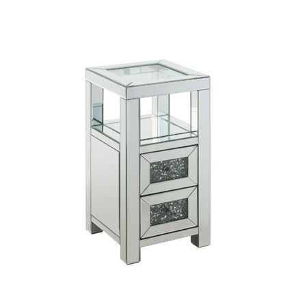 ACME 97956 Noralie Accent Table, Clear Glass, Mirrored & Faux Diamonds