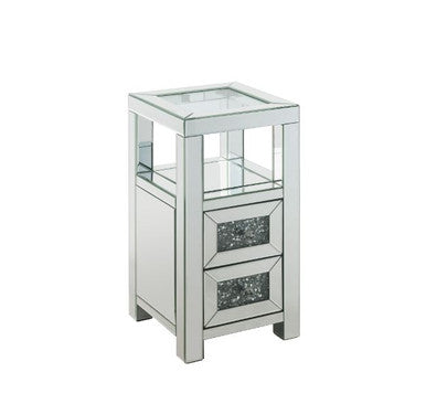 ACME 97956 Noralie Accent Table, Clear Glass, Mirrored & Faux Diamonds ACME Furniture