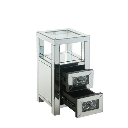 ACME 97956 Noralie Accent Table, Clear Glass, Mirrored & Faux Diamonds