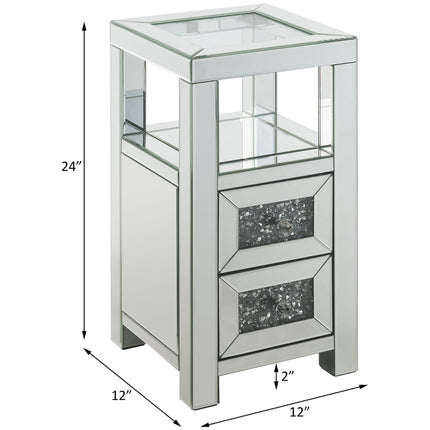 ACME 97956 Noralie Accent Table, Clear Glass, Mirrored & Faux Diamonds