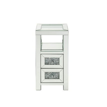 ACME 97956 Noralie Accent Table, Clear Glass, Mirrored & Faux Diamonds