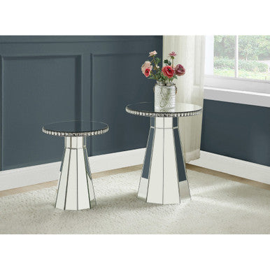 ACME 97957 Lotus Accent Table, Mirrored & Faux Crystals Inlay ACME Furniture