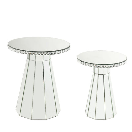 ACME 97958 Lotus Accent Table, Mirrored & Faux Crystals Inlay