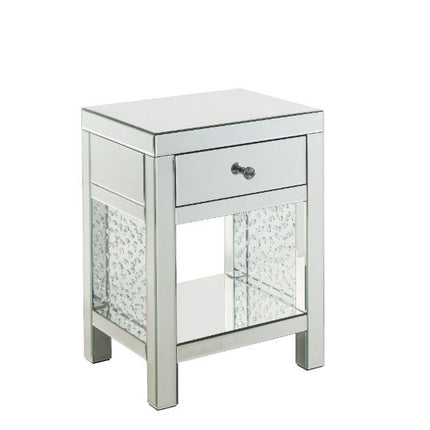 ACME 97959 Nysa Accent Table, Mirrored & Faux Crystals Inlay
